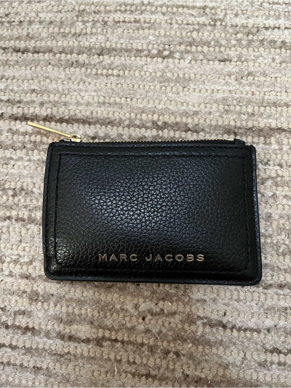 Marc Jacobs Black Pebbled Leather Zip Card Holder with Gold Logo